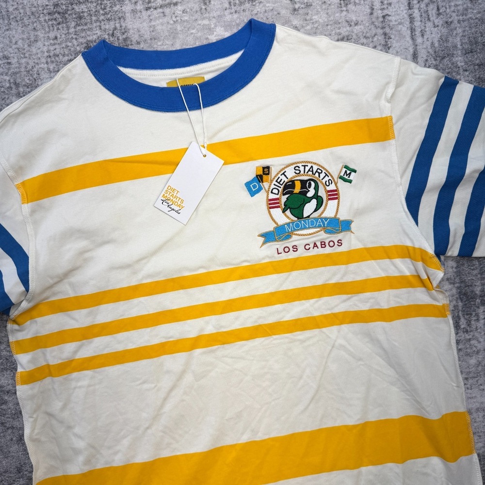 Diet Starts Monday Club Tee Shirt Mens Large Striped Los Cabos Inside Out Stitch